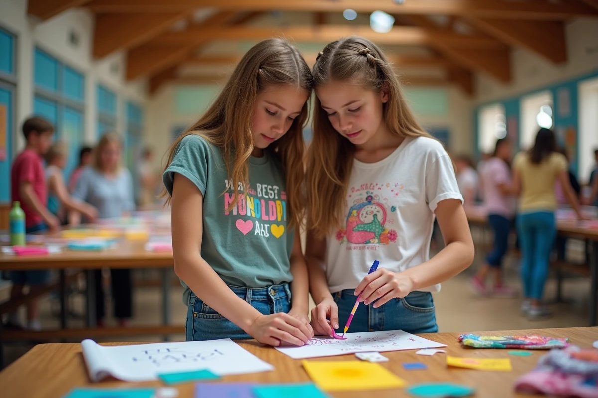Deux adolescentes créant un projet DIY dans une salle