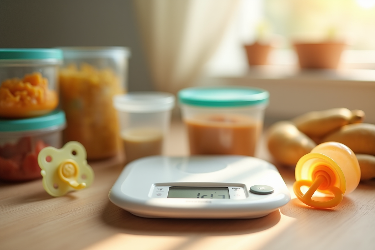 Balance digitale avec aliments pour bébé et tétine