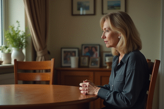 Femme pensant lors d'un dîner familial à la maison