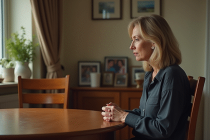 Femme pensant lors d'un dîner familial à la maison