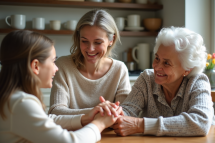 Trois générations autour d'une table en famille