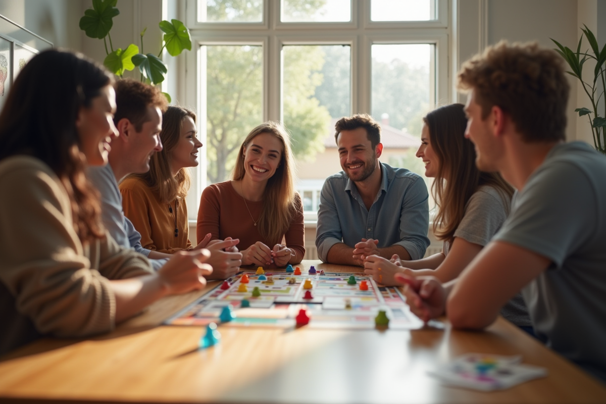 Groupe d'amis jouant à un jeu de société moderne