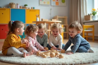 Groupe de tout-petits jouant dans une crèche moderne