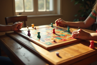 Jeu de l'oie classique sur table en bois avec joueurs