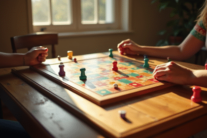 Jeu de l'oie classique sur table en bois avec joueurs