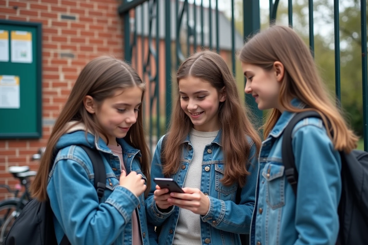 Adolescente avec ses amis consultent un calendrier numérique devant l