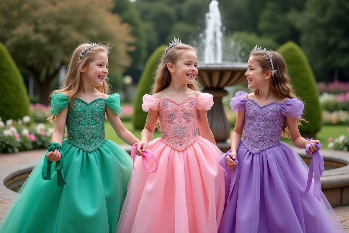 Trois princesses jouant dans un jardin royal coloré